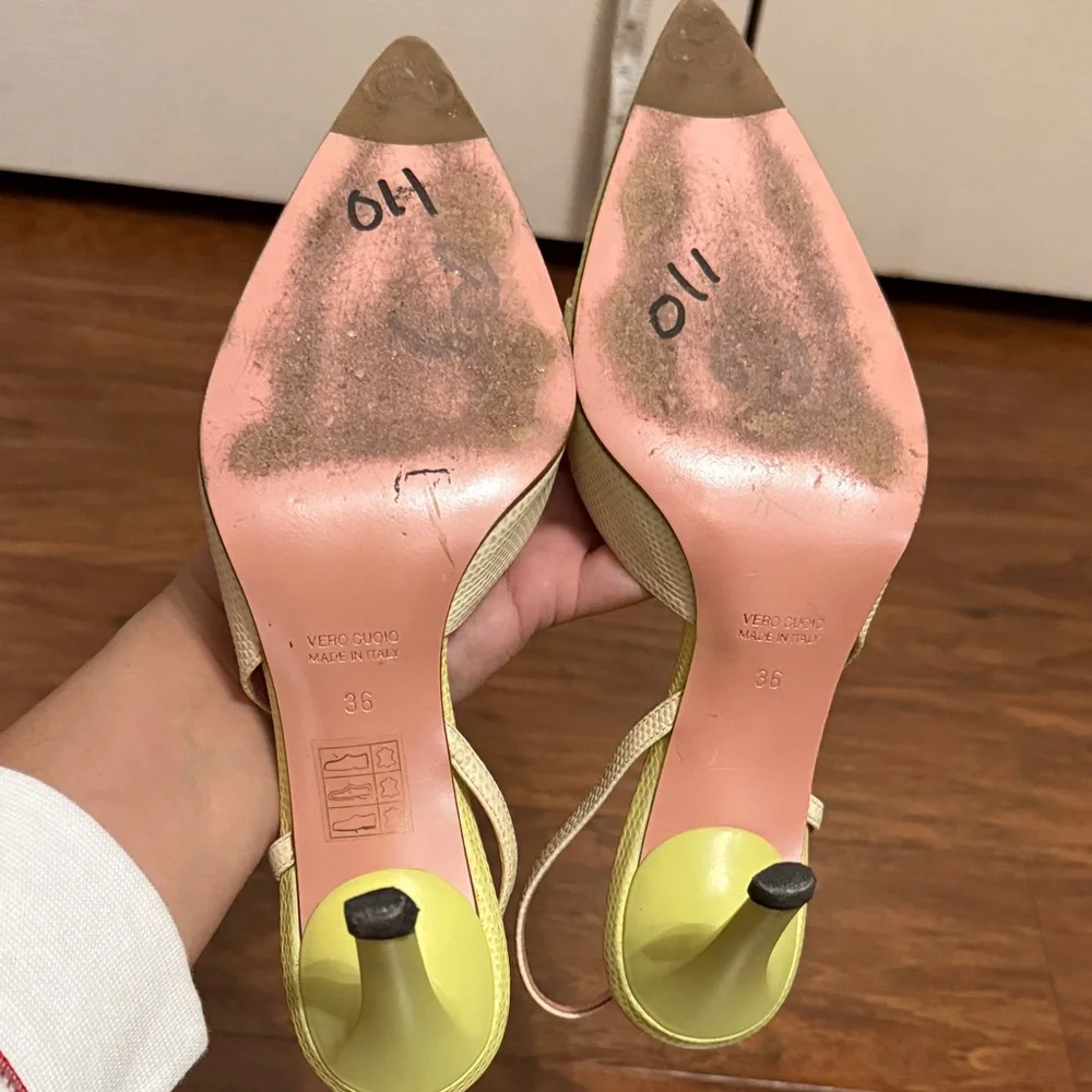 Escada Butter Yellow Slingback Heels Retro Minimalist Quiet Luxury Career